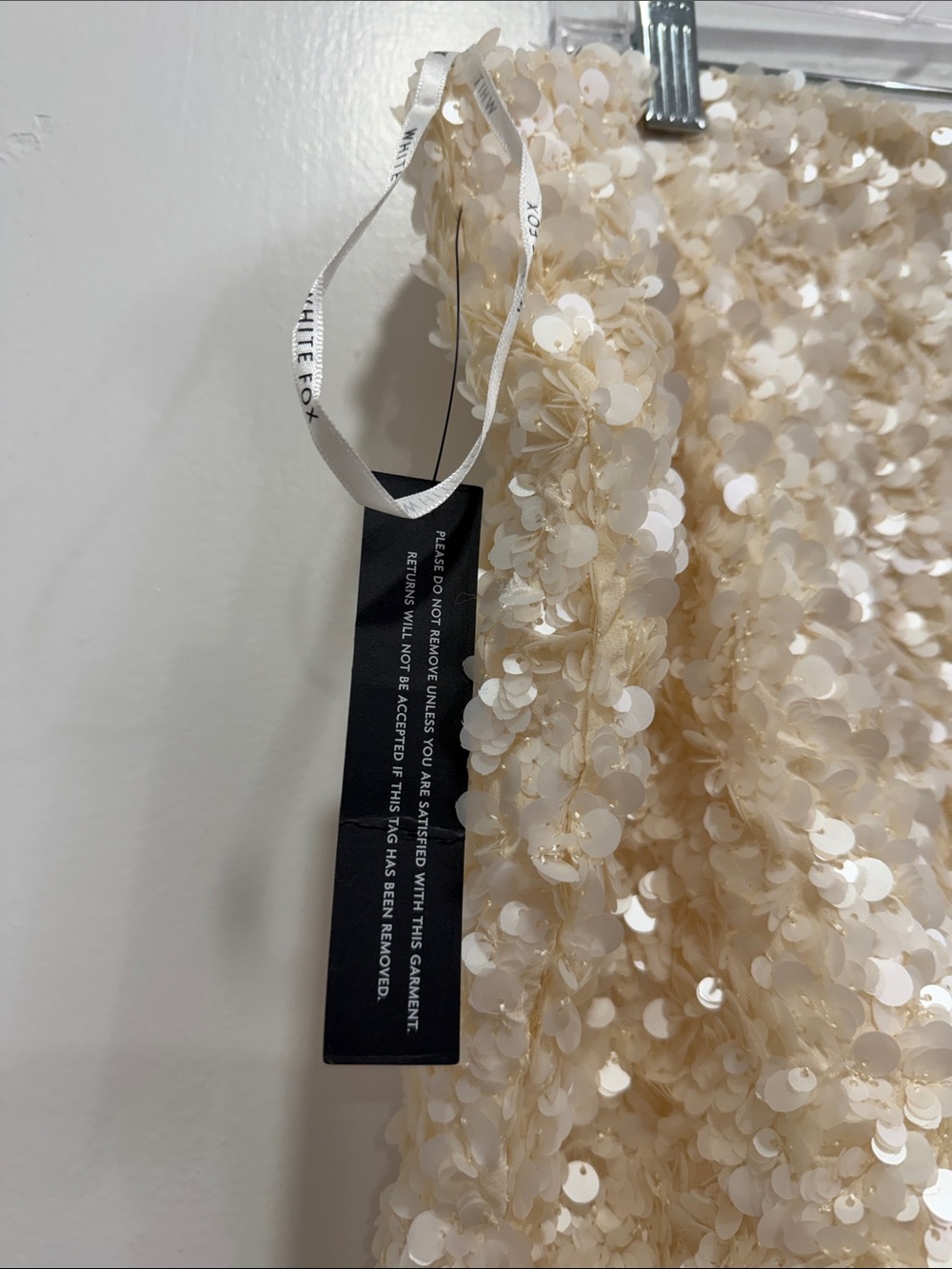 White Fox ~ Cream Sequin Mini Skirt - Picture 3 of 4